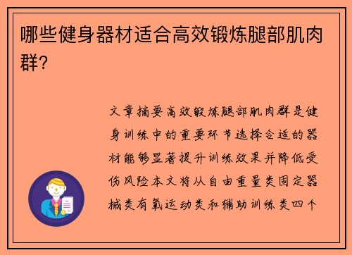 哪些健身器材适合高效锻炼腿部肌肉群？