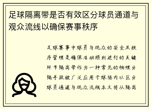 足球隔离带是否有效区分球员通道与观众流线以确保赛事秩序